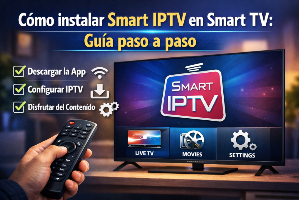 Instalación de Smart IPTV en Smart TV con control remoto y guía paso a paso en pantalla